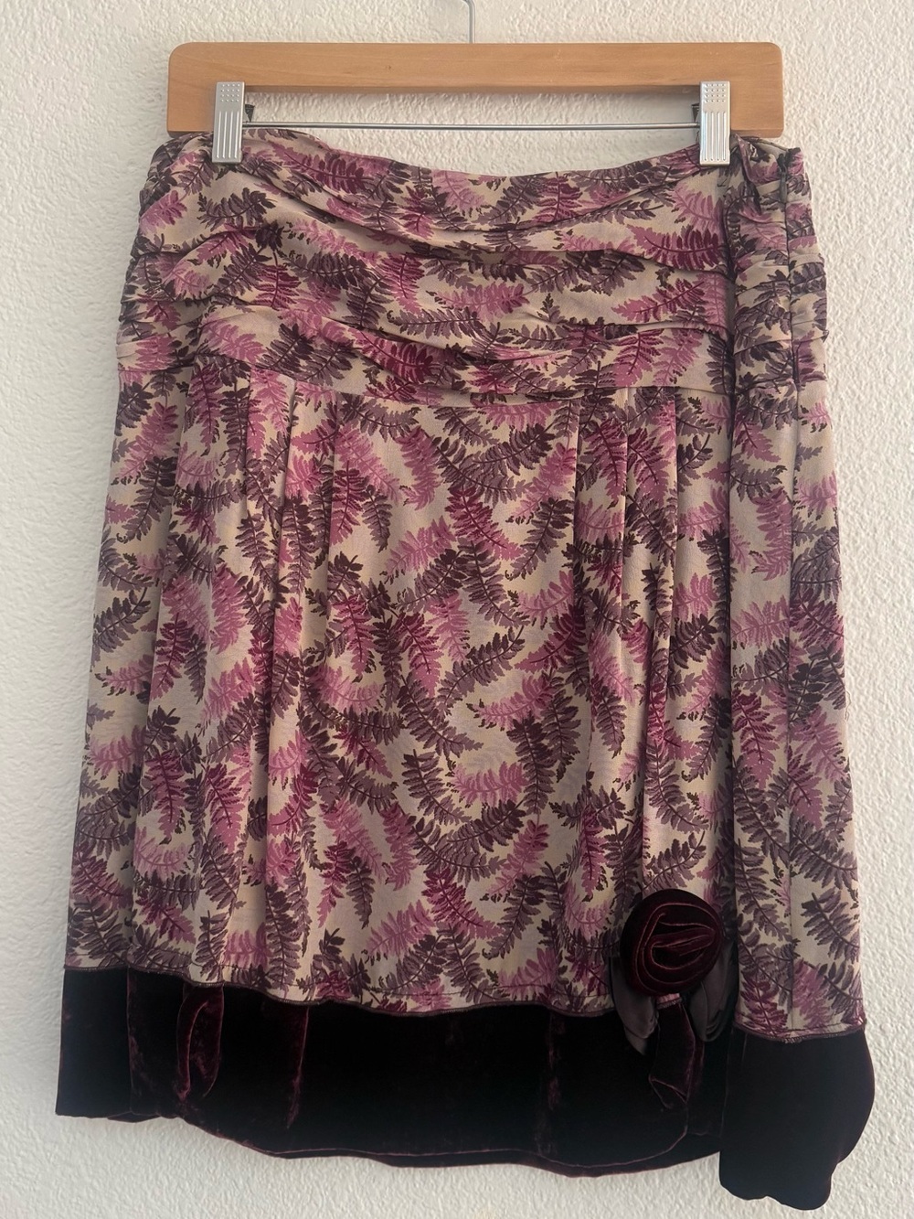 Twin-Set Pink and Cream Fern-Print High-Low Skirt